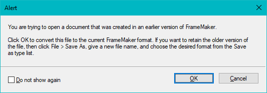 Message when opening an older FM file