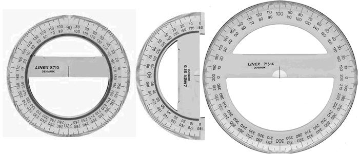 Full and halve circle protractors made of translucent platic