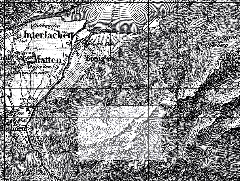 Part of the Dufour map showing the Daube in the Berese Alps