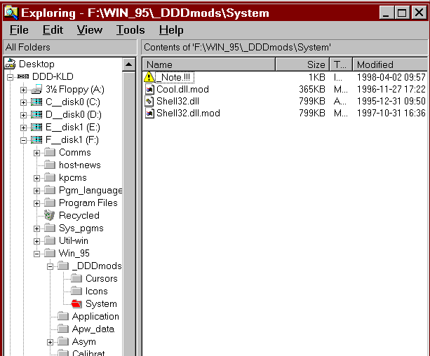 Red open folder in file explorer for Windows 95